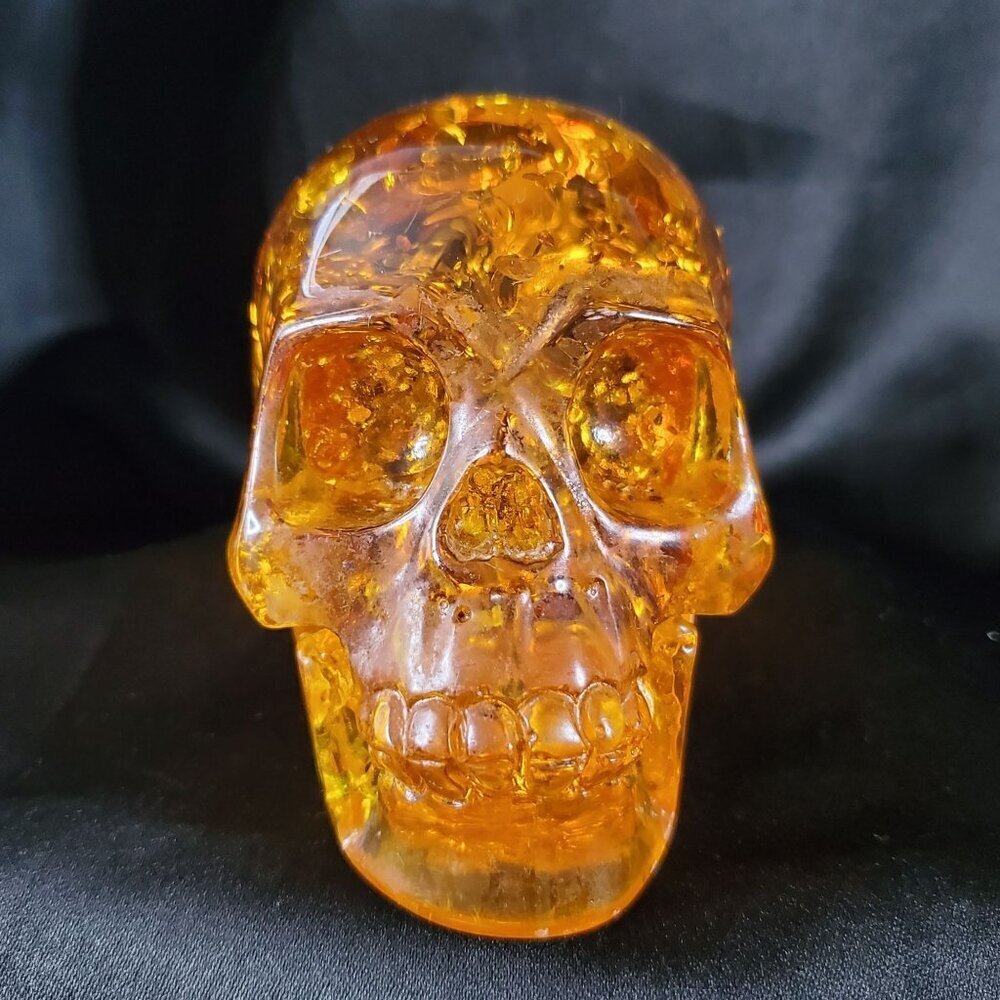 Amber Reconstituted Carved Amber Skull 3.5" x 3.5" x 2" Reconstituted Amber